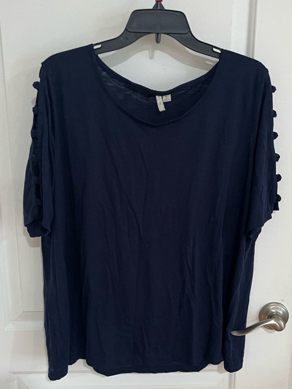 Ladies Navy Short-Sleeve Tee with Detailed Sleeves